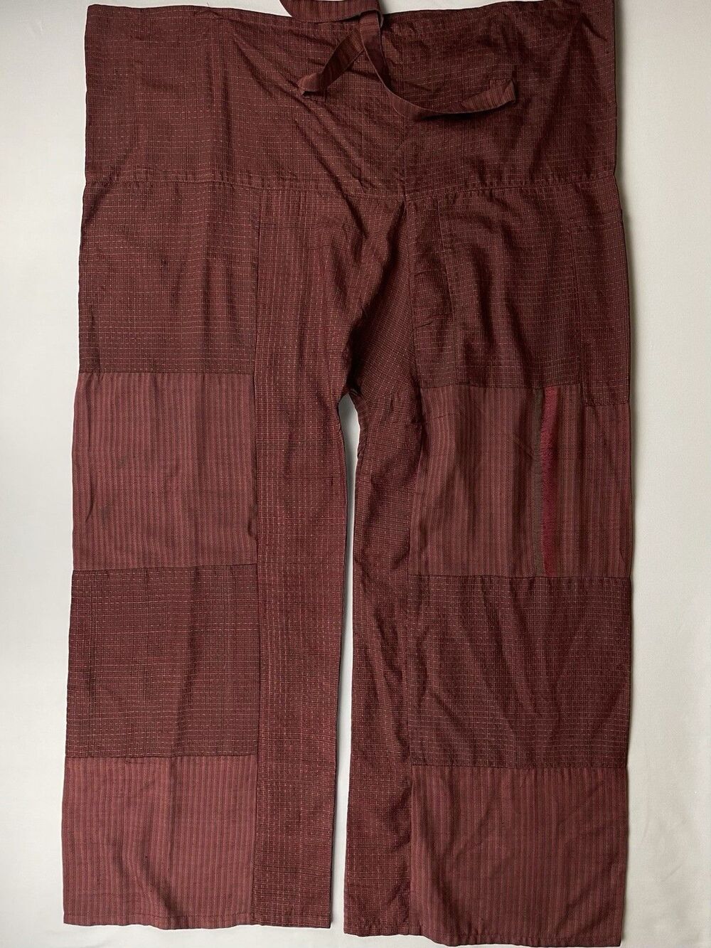 Thai Fisherman Pants 100% Silk One Size Wrap Boho Yogi Red Multi Pattern Blocks